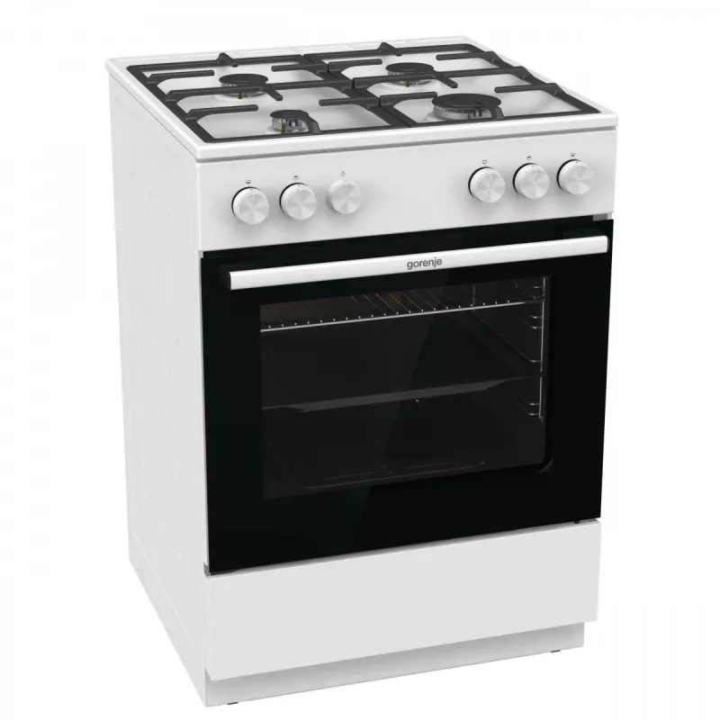 Põrandal seisv gaasipliit Gorenje GG6A10WFFM, valge, 4-põletiga pliit, 72 L gaasiahi, pöörlevad esijuhtnupud