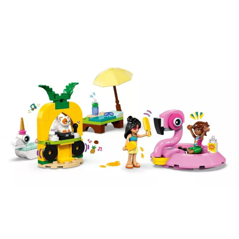 Ehitusmänguasi LEGO Friends komplekt 42658 basseinipidu ükssarviku ja flamingoga, tegelased ja tarvikud
