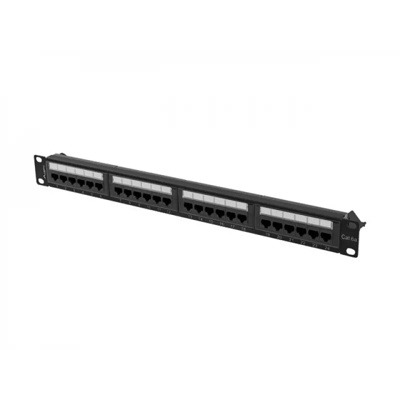 Patch-paneel 1U LANBERG PPUA-1024-B, 24 porti, Cat6a, U/UTP, 1U rack, sügavus 102 mm, metall, must