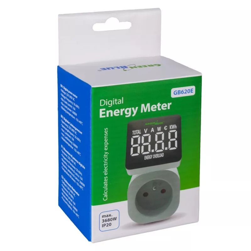 Energiavattmeeter GreenBlue GB620E 220V vooluvõrku, max 16A, pistikühendusega võimsuse/energia monitor