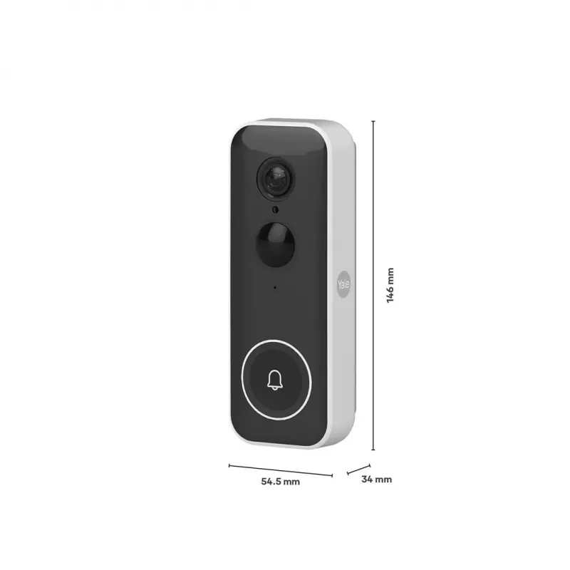 Juhtmega/juhtmeta uksekella helin Yale SV-VDB-1A-W — must/valge, 6 meloodiat, reguleeritav helitugevus, LED-indikaator, 55×34×146 mm