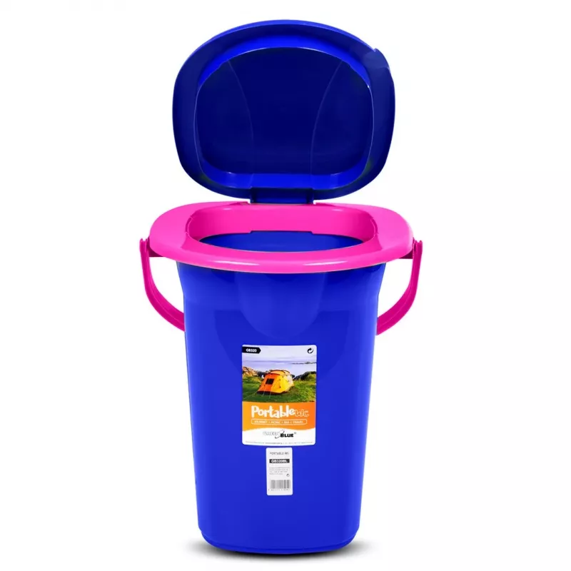 GreenBlue GB320BR 19L kaasaskantav matkakäimla, ämber, reisimiseks, festivalidele, käepidemega, eemaldatava istmega - tumesinine ja roosa
