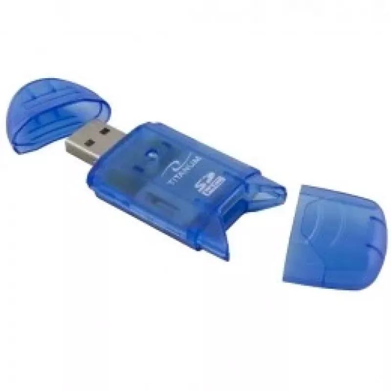 Kaardilugeja Titanum TA101B USB 2.0, sinine — toetab MicroSD, SD/SDHC, MMC, MS formaate, 480 Mbit/s