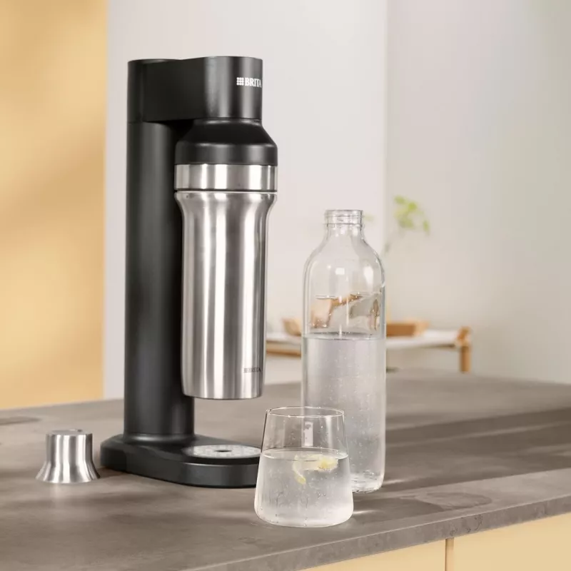 Gaseerimispudel BRITA 118426 – 1 L klaaspudel roostevabast terasest korgiga, 287 mm kõrgus, 2 tk pakendis