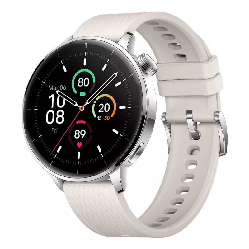 Nutikell ONEPLUS OnePlus Watch 3 43mm, 1,32-tolline AMOLED 466×466, titaan/hõbedane, valge kummist rihm, GPS, Wi‑Fi