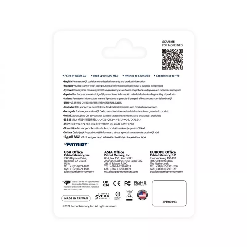 Solid State Drive PATRIOT P400 V4 4 TB M.2 NVMe (4000 GB, M.2, Must)