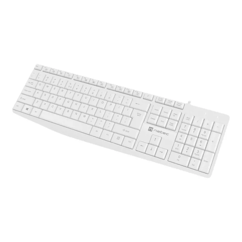 Juhtmega täissuuruses klaviatuur NATEC NAUTILUS NKL-1951, 105 klahvi, US International QWERTY, valge, USB, 1,8 m