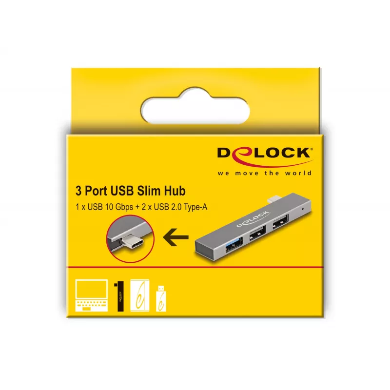 DeLOCK 3-pordiline õhuke USB-jaotur USB USB-C 10 Gbps 2 x USB 2.0