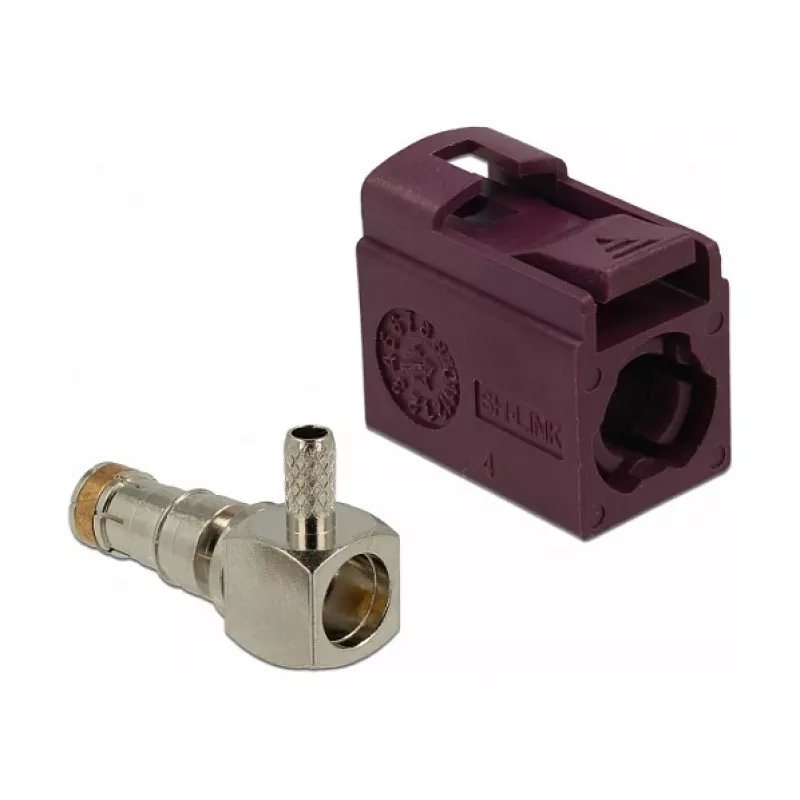 Koaksiaalpistik DELOCK 89716 — FAKRA D isane, 90° nurga all, 13,8×21,5×9,5 mm
