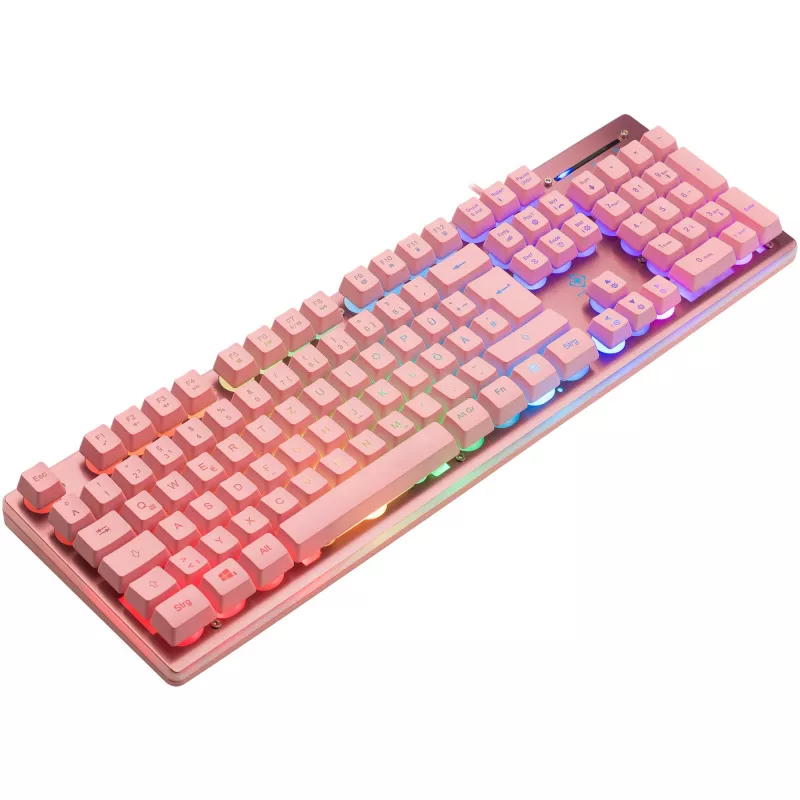 Deltaco GAM-021-RGB-P-DE - täissuuruses (100%) - USB - membraanlülitiga - QWERTZ - Roosa