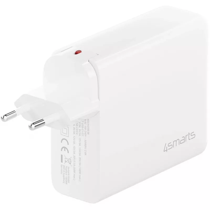 Siseruumide vahelduvvoolu kiirlaadija 4smarts 545200 — 200 W, 4× USB-C, 100–240 V, 1,5 m kaabel, valge