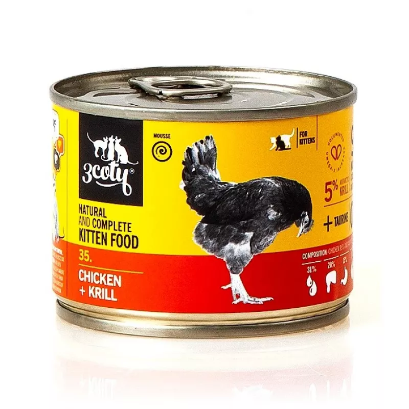 Märg kassitoit 3coty 3COTY 35 kana ja krilliga kassipoegadele 180 g, täisväärtuslik märgtoit