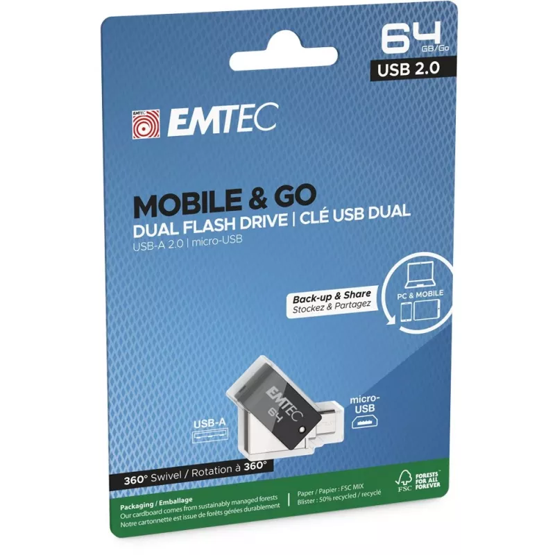 USB-mälupulk Emtec 64 GB USB Type-A Micro-USB T260B