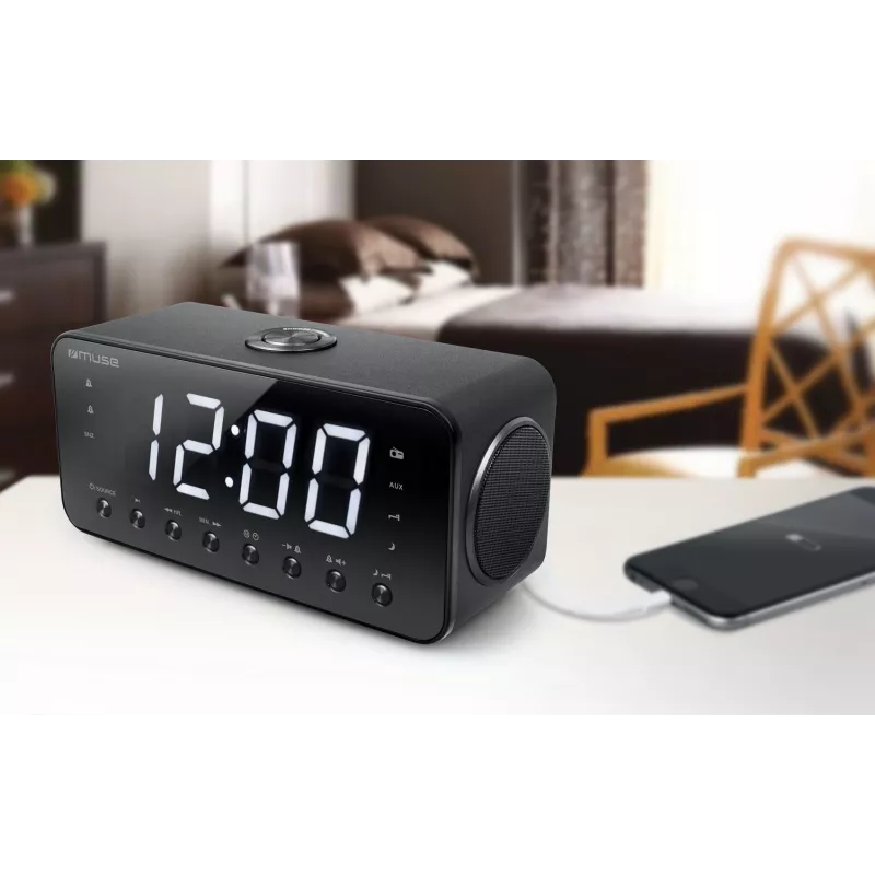 Kellraadio Muse M-192 CR — digitaalkell, FM-tuuner, 1,8-tolline LED-ekraan, must puit, AC 100–240 V, AAA varutoide