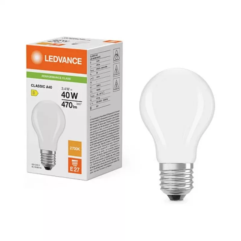 Osram LED Classic A 40 Filament P 3.4W 827 Frosted E27 LED Lambid, klassikaline pirn