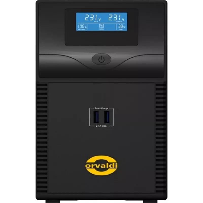 ORVALDI ID2K0CH katkematu toiteplokk Line-Interactive 2 kVA / 1200 W, 24 V, 9 Ah akud, LCD, USB, kompaktne must