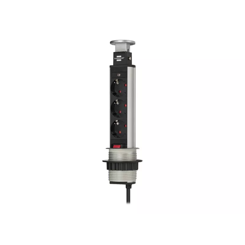 Brennenstuhl Tower Power Table Extension Socket - pikendusjuhe - 3 väljundpistikut - 2,0m - must, alumiinium (1396200003)