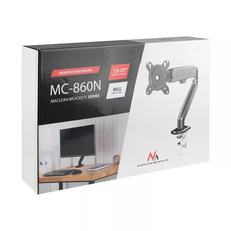 Maclean MC-860N monitorihoidja, gaasivedruga, 13-27, 8 kg, must