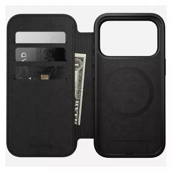 Folio-telefonikott Nomad Modern Leather Folio iPhone 17 Pro jaoks, nahk + alumiinium, 6,3 tolli (16 cm), Tan, 3 kaarditaskut