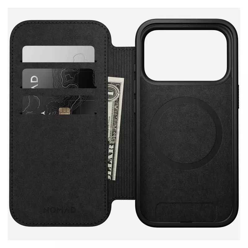Folio-telefonikott Nomad Modern Leather Folio iPhone 17 Pro jaoks, nahk + alumiinium, 6,3 tolli (16 cm), Tan, 3 kaarditaskut