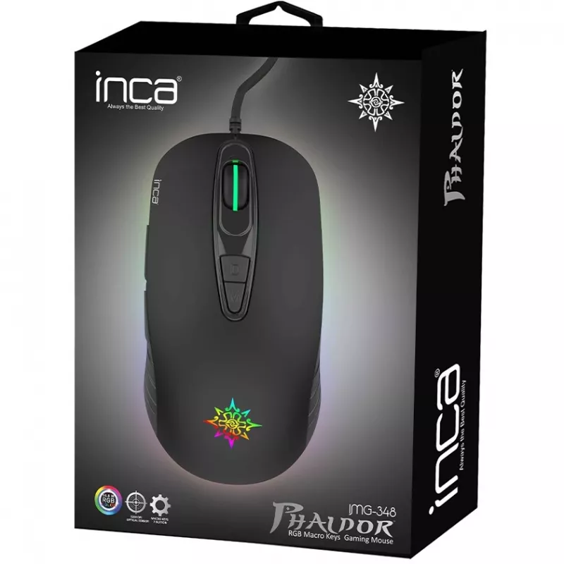 INCA mänguhiir IMG-348 3200 DPI. RGB. 7 nuppu. USB. SW jaemüük