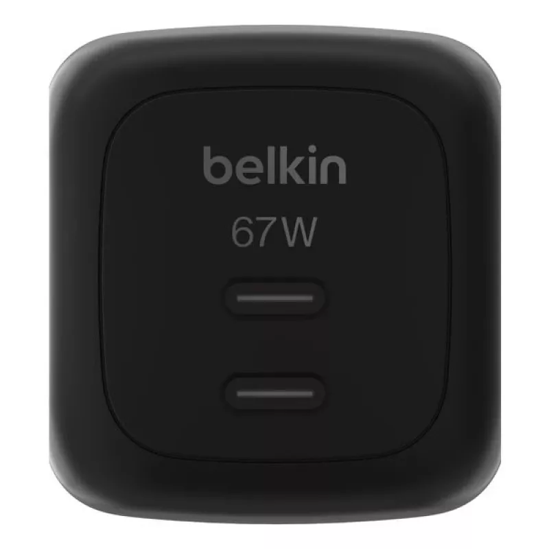AC indoor fast charger Belkin WCH020kqBK, 2× USB-C, universal compatibility, power protection, Must