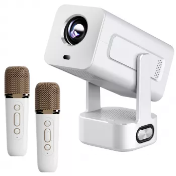 EXTRALINK SMART Projektor CINEMA&KARAOKE IMS360 1920X1080P ANDROID 13 Projektor filmide, mängude ja muusika jaoks koos 2 MIKROFONIGA Valge 300 Luumenit LCD