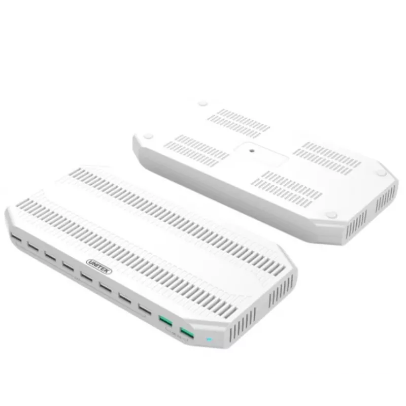Laadimisjaam Unitek Y-2190A — 10× USB-porti (8×USB2.0 + 2×USB3.2 Gen1), juhtmevaba laadimine, 96W kokku
