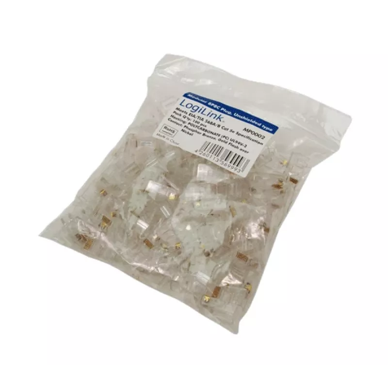 RJ-45 Wire Connector LOGILINK MP0002, CAT5e, läbipaistev, 100 tk pakend