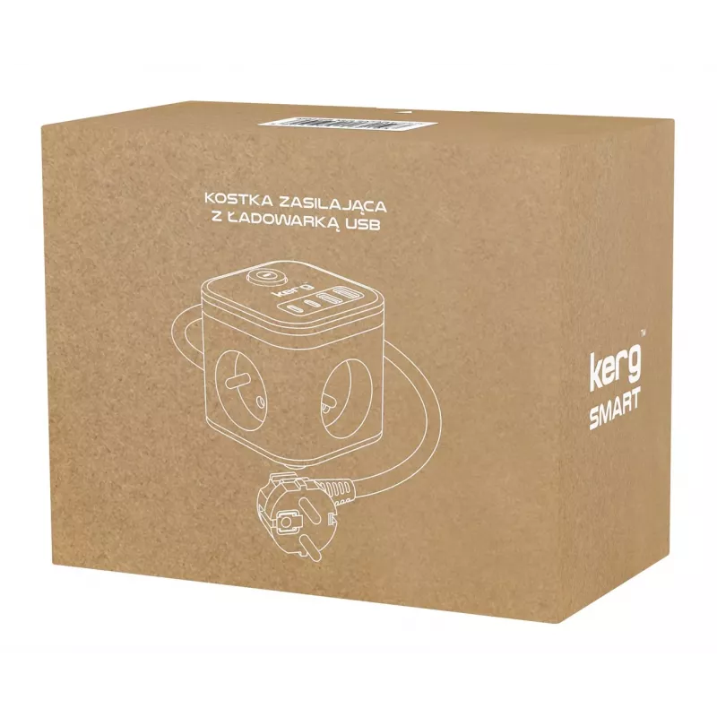 Pikendusjuhe Kerg SMART M02728 – 3 vahelduvvoolupistikut tüüp F, 4 USB-porti (1×USB-C + 3×USB-A), 1,5 m kaabel, 16A/250V