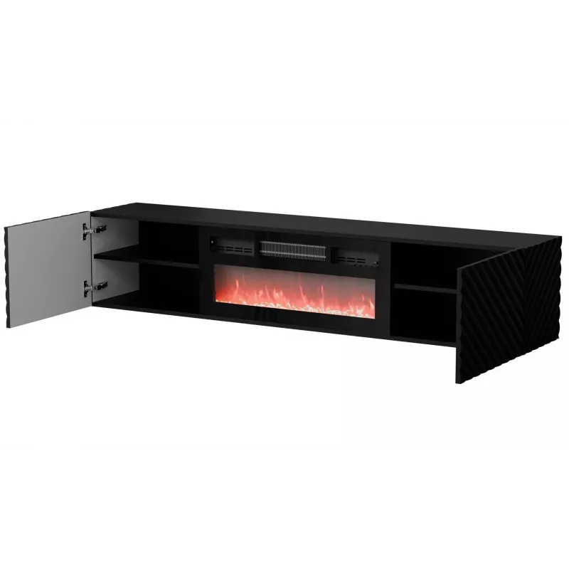 TV-kapp Cama Meble LARA 183x35x37 cm must matt sisseehitatud elektrikaminaga