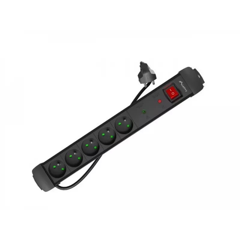 Pikendusjuhe LANBERG SP1 1,5 m — 5x PL pistikupesa, Must