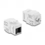 Keystone moodul DELOCK RJ45 LSA-le Cat.6 UTP tööriistavabalt tolmukattega, lame, 16×31,8×19,4 mm, valge/must