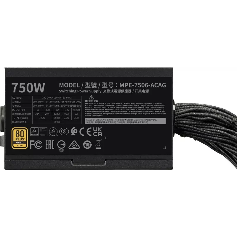 Toiteplokk Cooler Master MWE GOLD 750v3 ATX 3.1 750W 80 PLUS Gold mittemodulaarne, 6x SATA, 4x 6+2 PCIe, 2x 4+4 EPS