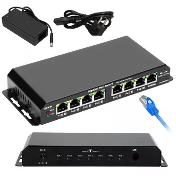 Extralink PoE Switch KRATOS 7x Gigabit PoE, 1x Uplink RJ45, Toiteplokk 24V 2.5A, 60W