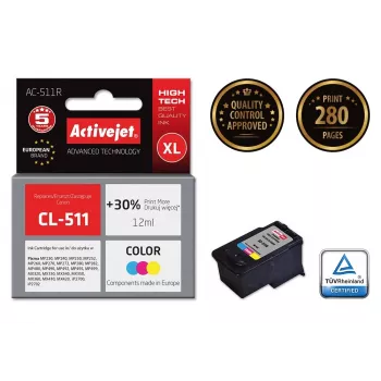 Tindikassett ActiveJet AC-511R ühilduv Canon CL-511, värvipõhine CMY, kõrge (XL) maht 12 ml, üksikpakend