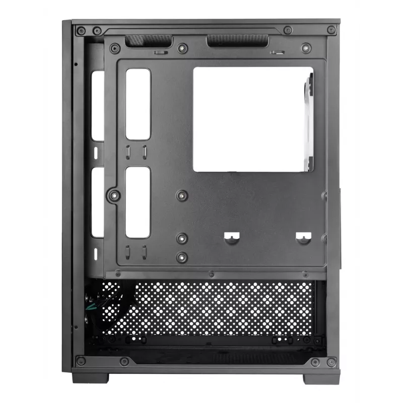 Mini Tower PC korpus TACENS Mars Gaming MC-SE2 — Mini-ITX / Micro-ATX, must, külgaken, alumine toiteplokk, toetab 2x2,5 tolli + 1x3,5 tolli