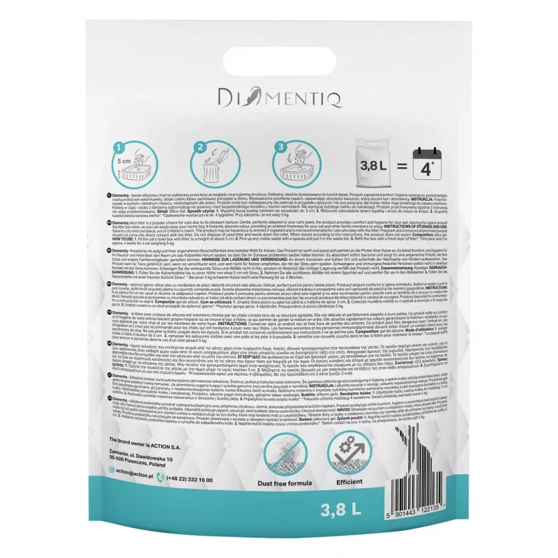 Klompuv kassiliiv DIAMENTIQ Diamentiq Ocean Breeze 3,8 l — Silikoongraanulid, 1,5 kg, antibakteriaalne, tolmuvaba