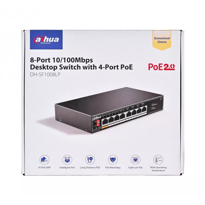 Dahua Technology PoE SF1008LP haldamata L2 kiire Ethernet (10/100) toitega üle Etherneti (PoE) must