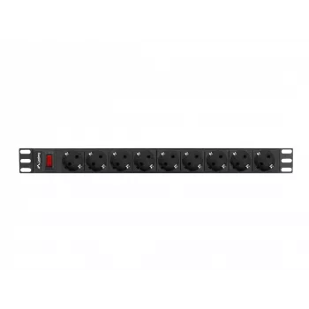 Toitejaotusseade LANBERG PDU-09F-0300-BK — 9x Type F pistikupesa, 3 m kaabel, alumiiniumkorpus, 10 A