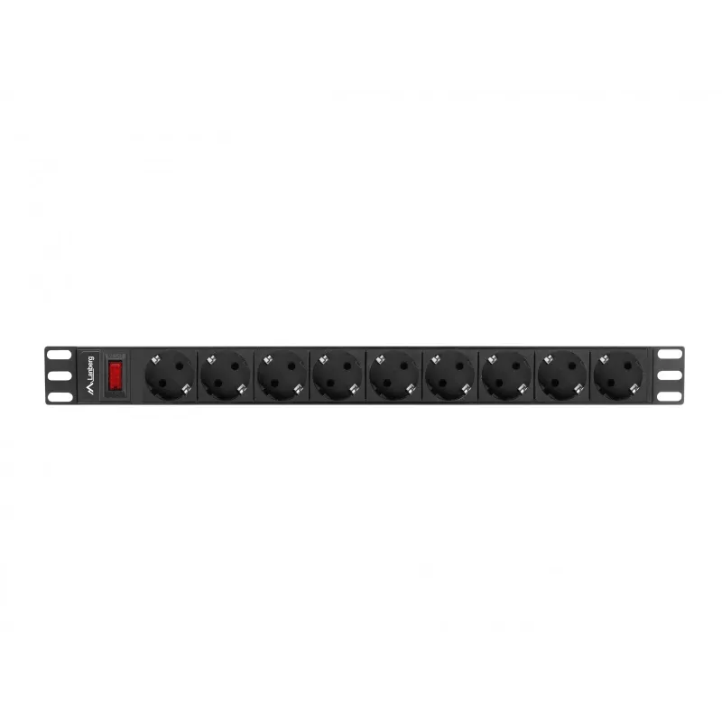 Toitejaotusseade LANBERG PDU-09F-0300-BK — 9x Type F pistikupesa, 3 m kaabel, alumiiniumkorpus, 10 A