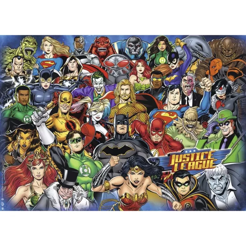 Pusle Ravensburger Challenge DC Comics 1000 tükki, esmaklassilised ühenduvad tükid, valmimõõtmed u 68 x 49 cm