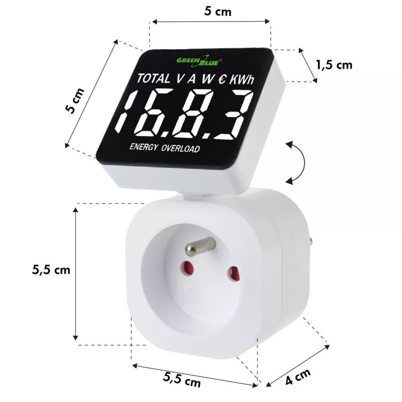 Energiavattmeeter GreenBlue GB620E 220V vooluvõrku, max 16A, pistikühendusega võimsuse/energia monitor