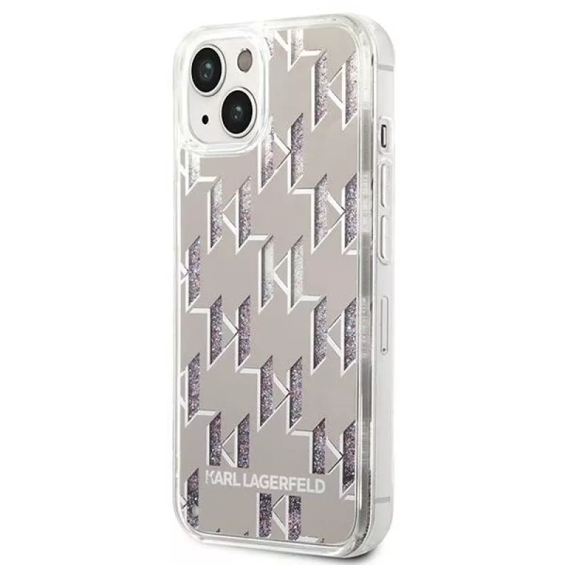 Karl Lagerfeld KLHCP14MLMNMS iPhone 14 Plus 6.7 kõva ümbris hõbedane / hõbedane Liquid Glitter Monogram