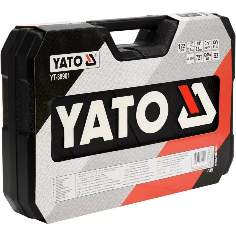 Yato YT-38901 XXL mutrivõtmete/tööriistade komplekt, 1/4–1/2 tolli, 122 tk