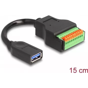 DeLOCK USB 3.2 Gen 1 kaabel, tüüp-A emane klemmiploki adapterile, 15 cm