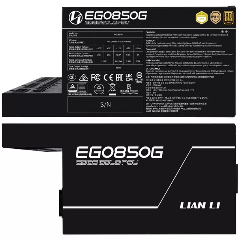 Toiteplokk LIAN LI EDGE GOLD 850 — 850W, 80 PLUS Gold, Active PFC