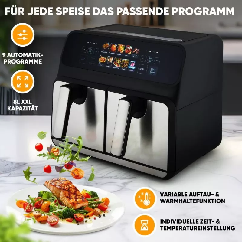 Kuumõhufritüür ProfiCook PC-FR 1287 H — topelt 8 L, 2200 W, puutetundlik LED, must/roostevaba teras
