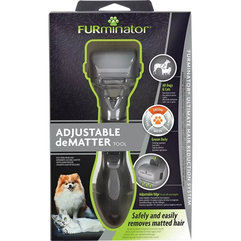 Deshedder FURminator Adjustable — kassidele ja koertele, roostevabast terasest tera, ergonoomiline libisemiskindel käepide, 185 g, kõik karvkatte tüübid