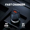 Autolaadija Tellur FCC10 38W 6A PD20W QC3.0 — USB-C ja USB-A sõiduki toiteadapter